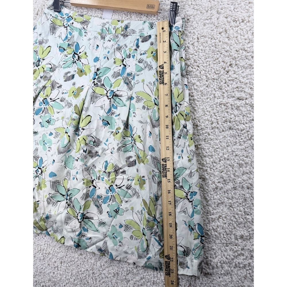 Merona Floral Skirt Womens 6 Green Blue Silk Excellent Fairycore A-Line Pleated - Picture 11 of 12